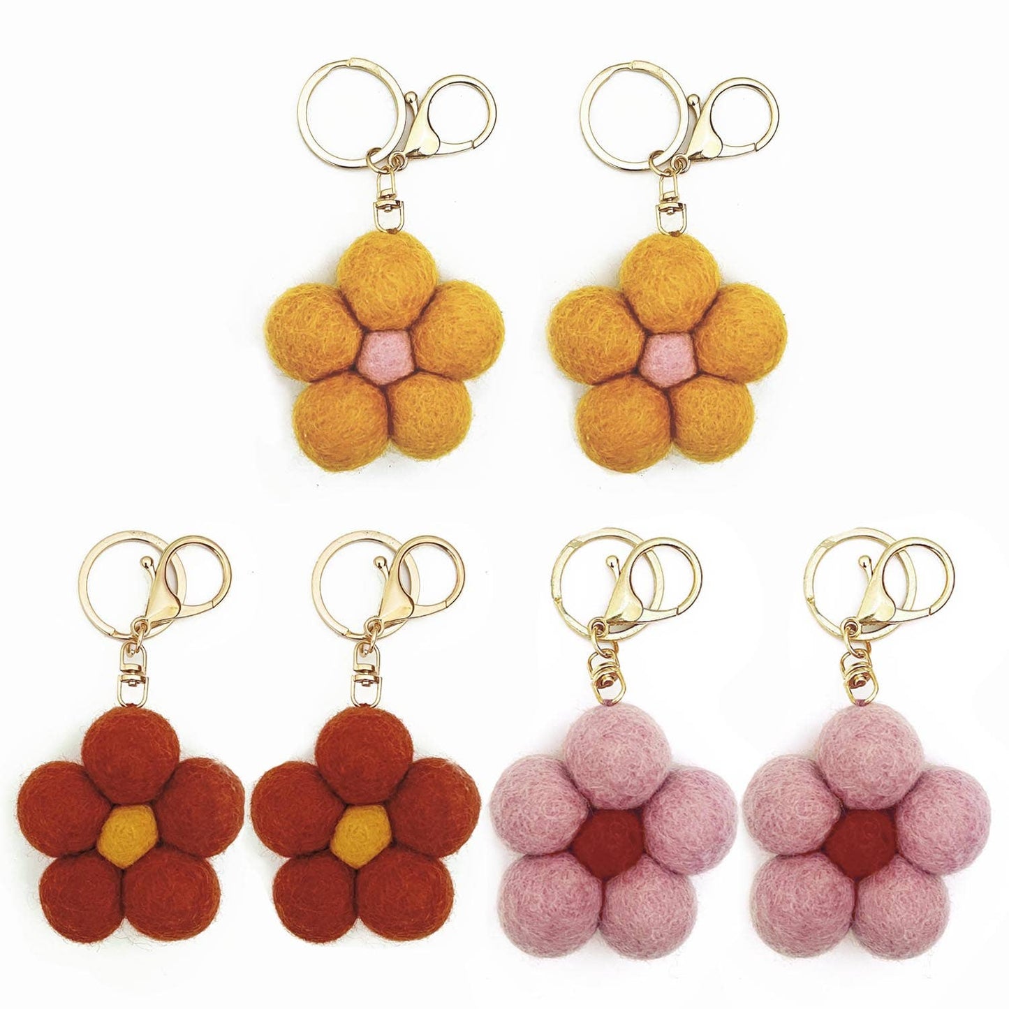 Felt Flower Keychain Charm Bundle