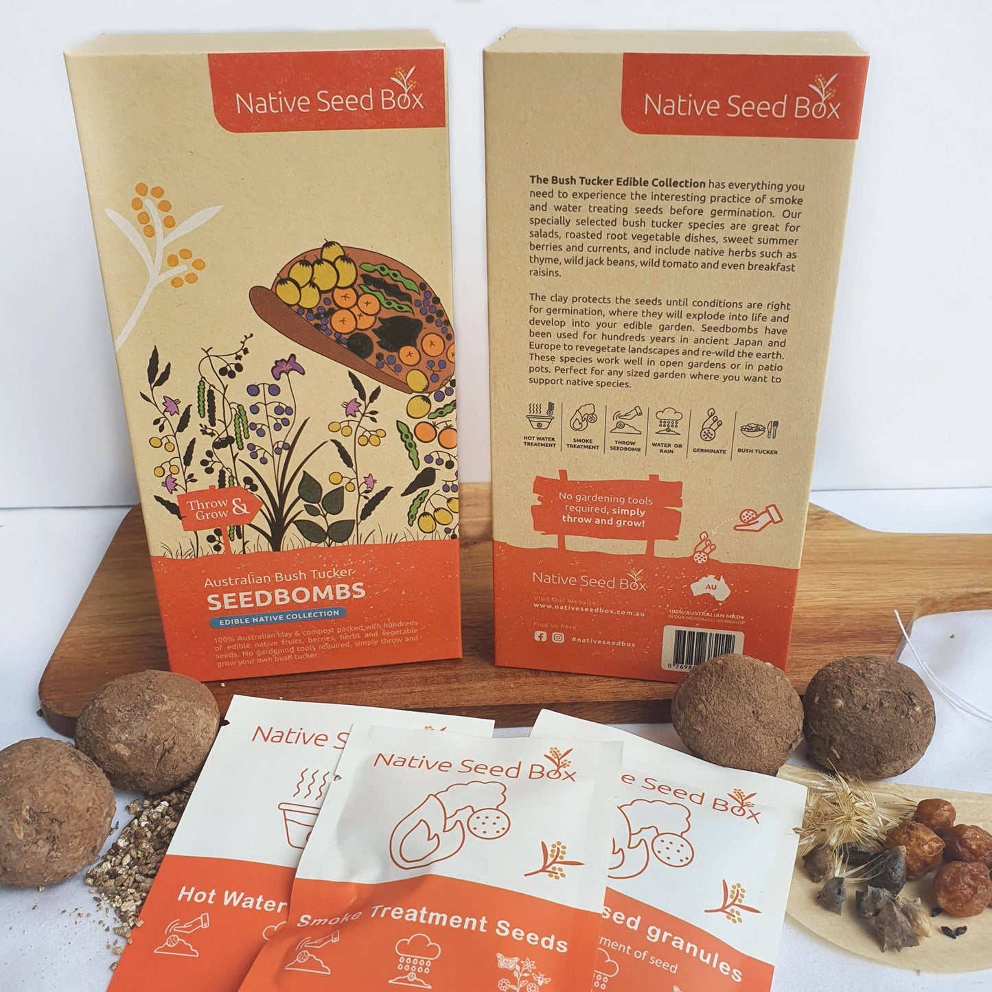 Australian bush tucker seed bombs box | natural clay and compost