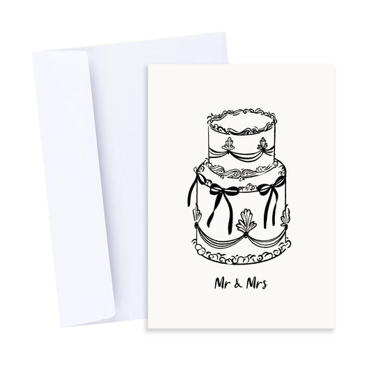Mr & Mrs Vintage Wedding Cake Card - Bride and Groom Card
