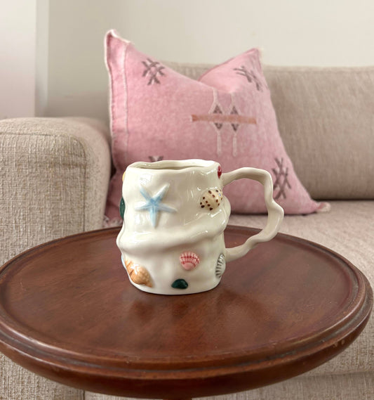 Hand-painted seashell mug stoneware ceramic