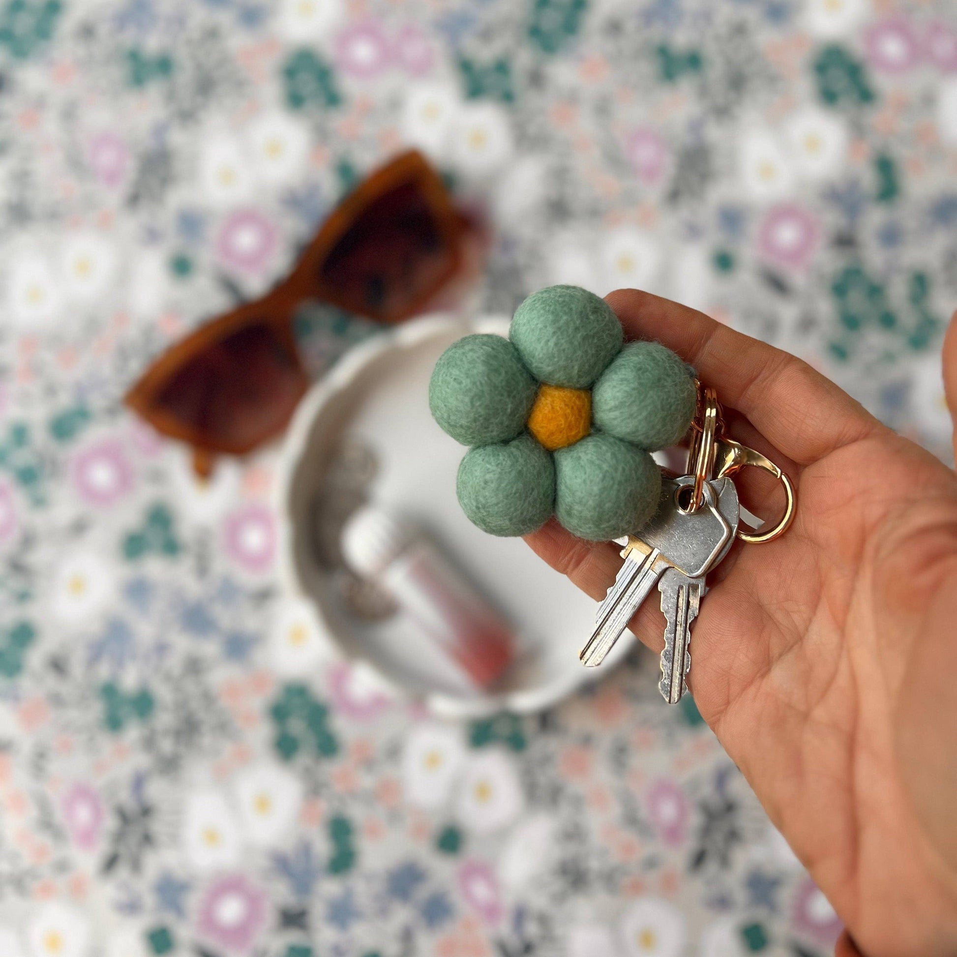 Handmade sage felt flower diffuser for natural car scent