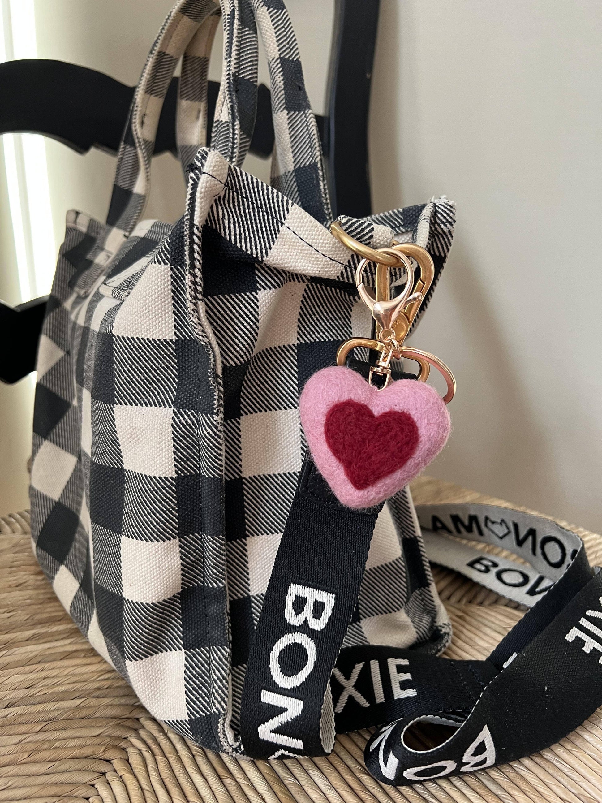 heart-shaped hand-felted keychain | Felt heart bag charm