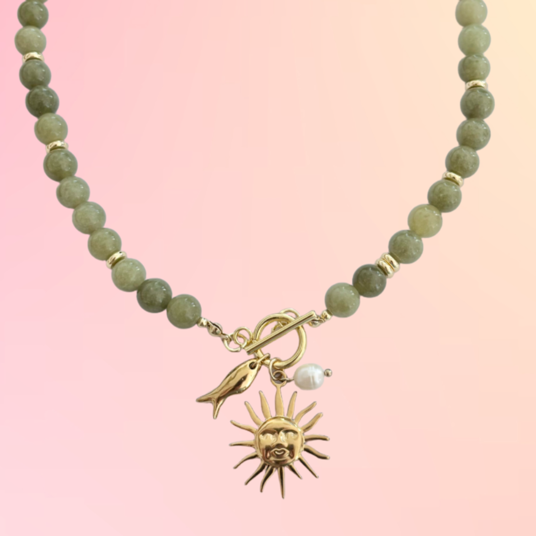 SUN REEF BEADED NECKLACE [OLIVE]