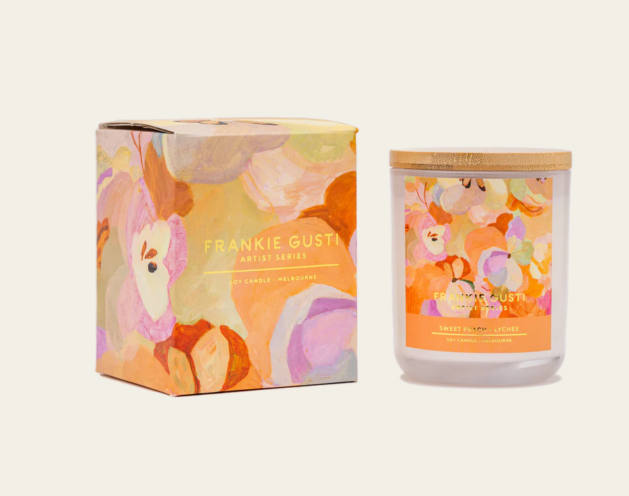 Frankie Gusti Soy Candle | Sweet Peach + Lychee 