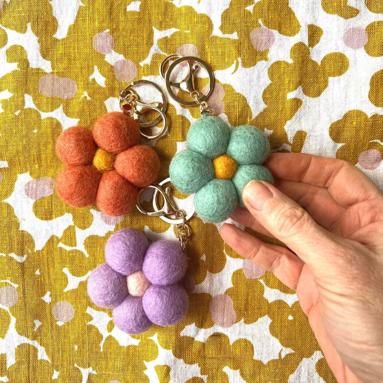 Hand-felted felt flower car diffusers keyrings | air freshener for cars