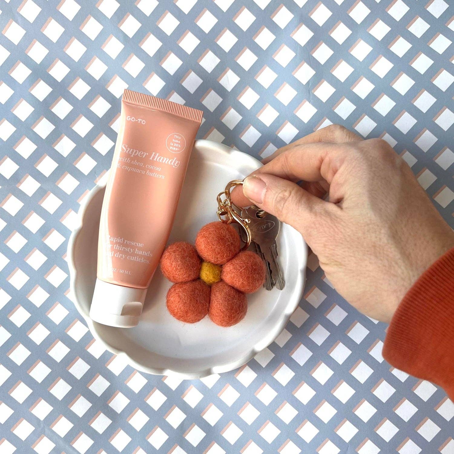 Daisy peach wool felt car air freshener keychains | car accessories