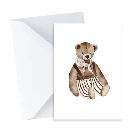 Vintage Teddy Bear Card -Mini Kids Baby Shower Birthday Card